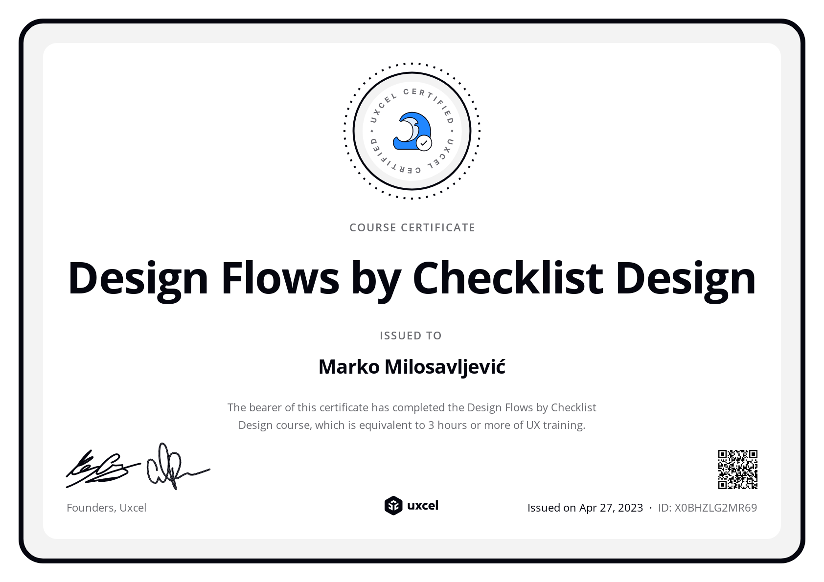 Marko Milosavljević's certificate